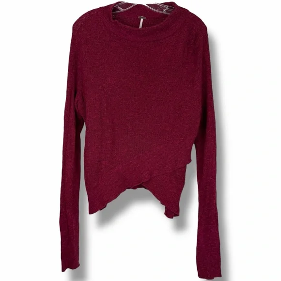 Free People Plum Maroon Wrap Split Hem Mock Neck Long Sleeve Sweater Top Large - Picture 4 of 7